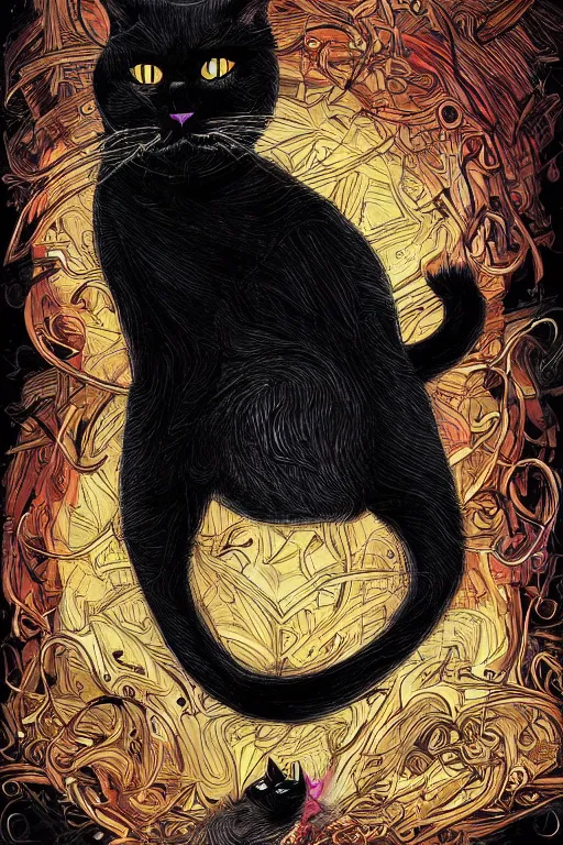 Prompt: black cat smoking by Android Jones