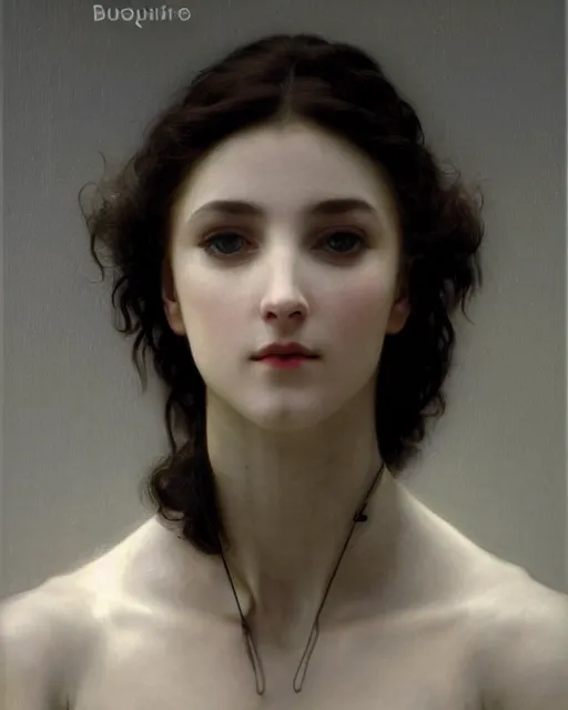 Prompt: 3 / 4 portrait photo by bouguereau of female dancer as a cyberpunk mecha humanoid robotic parts with straight bright led lights over neck, inside white room, ultra - realistic and detailed, 8 k