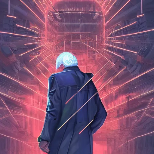 Image similar to cyberpunk bernie sanders as the leader of a futuristic communist nation, cybernetics, sharp lines, digital, artstation, colored in