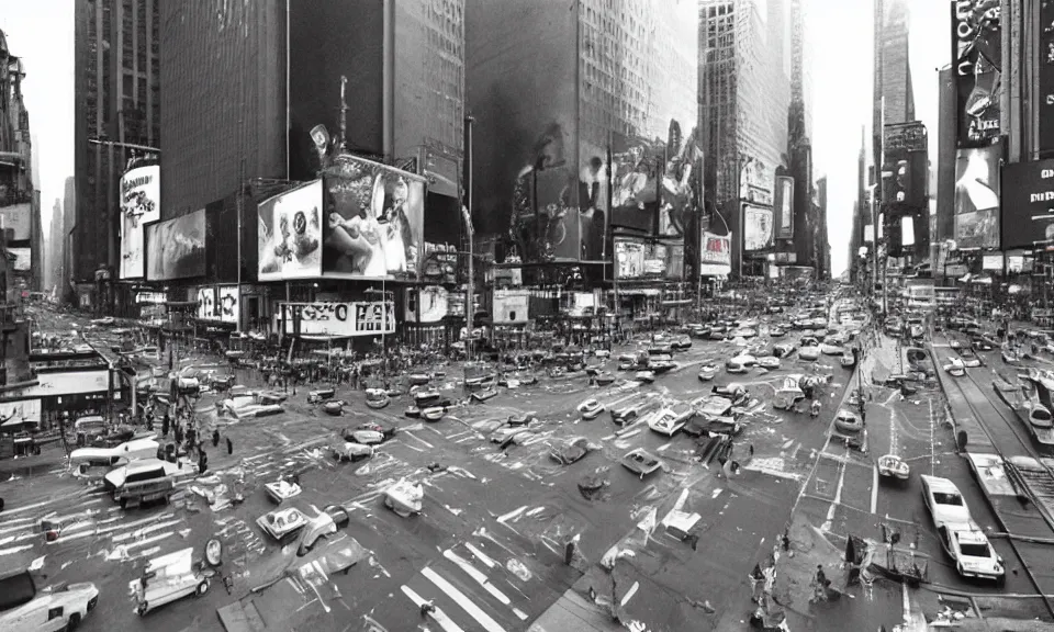 Prompt: A film still from a 1970s movie, new york city, times square, Realism, 4k, 8mm, Grainy, Panavision