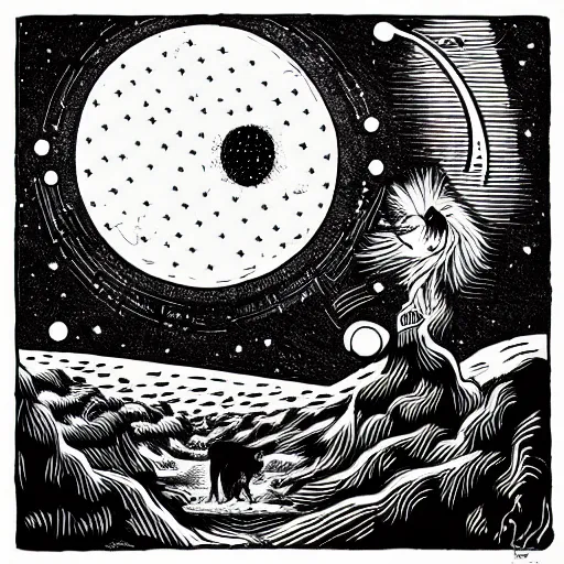 Prompt: mcbess illustration of a dog creating the universe, ultra realistic, epic, dramatic lighting