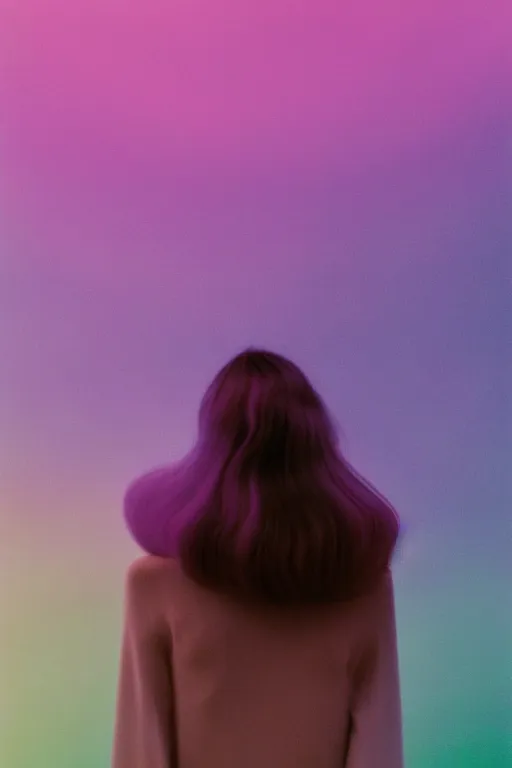 Image similar to high quality pastel coloured film photograph of a model wearing clothing resting on cloud furniture in a nordic black rock environment in a partially haze filled dreamstate world. three point light, rainbow. photographic production. art directed. pastel colours. volumetric clouds. pastel gradient overlay. waves glitch artefacts. 8 k. filmic.