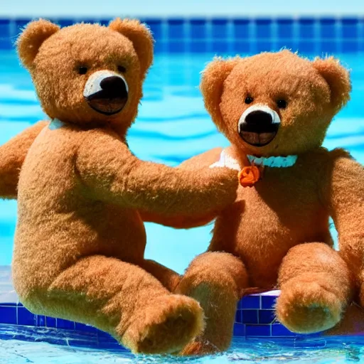 Image similar to teddybears playing in the pool, 8k