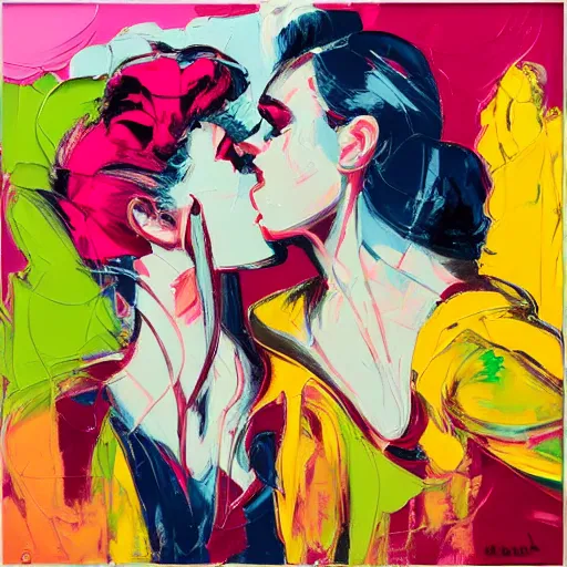 Image similar to a portrait of two beautiful 3 0 year old women kissing by francoise nielly