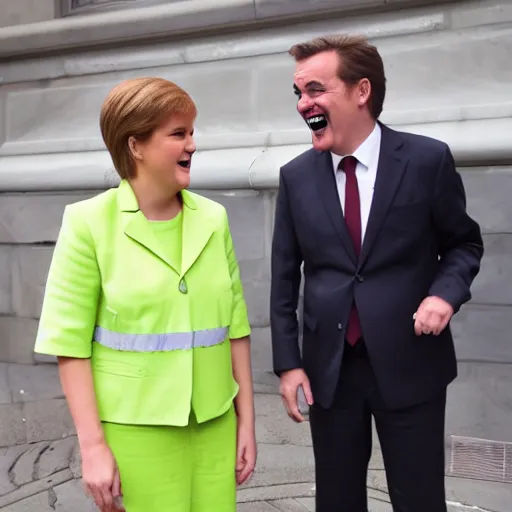 Image similar to Mario laughing with Nicola Sturgeon