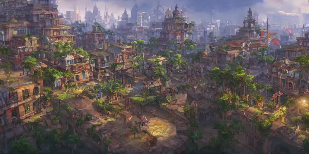 Image similar to Bustling pre-colonial Philippine city, concept art by Tyler Edlin