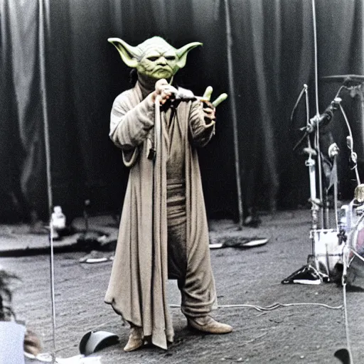 Image similar to yoda performing at woodstock