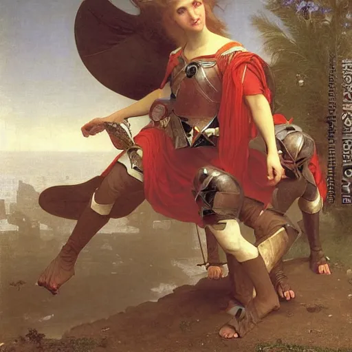 Image similar to A giant snail attacking a knight, oil on canvas, fantasy, highly detailed, epic, by William-Adolphe Bouguereau