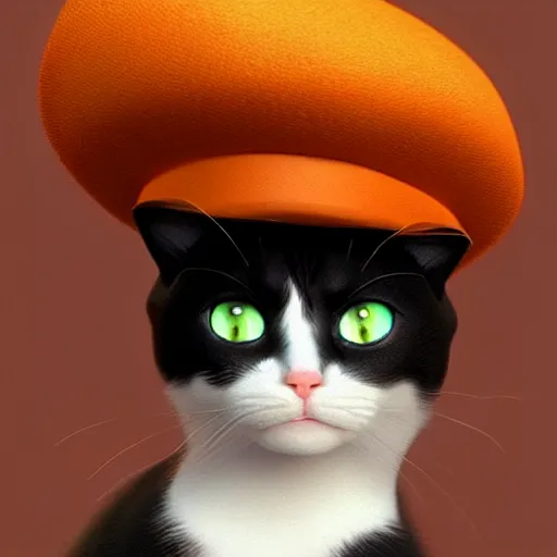 Image similar to a cute calico cat in a hat, artstation, cgsociety