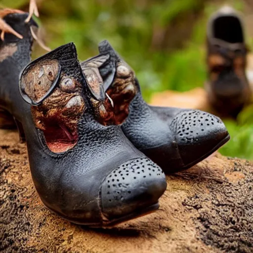 Prompt: shoes made from giant ants and maggots