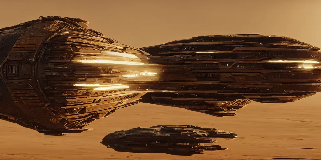 Prompt: spaceship from the movie dune, 2 0 2 1 cinematic 4 k framegrab, intricate abstract smooth spaceship floating