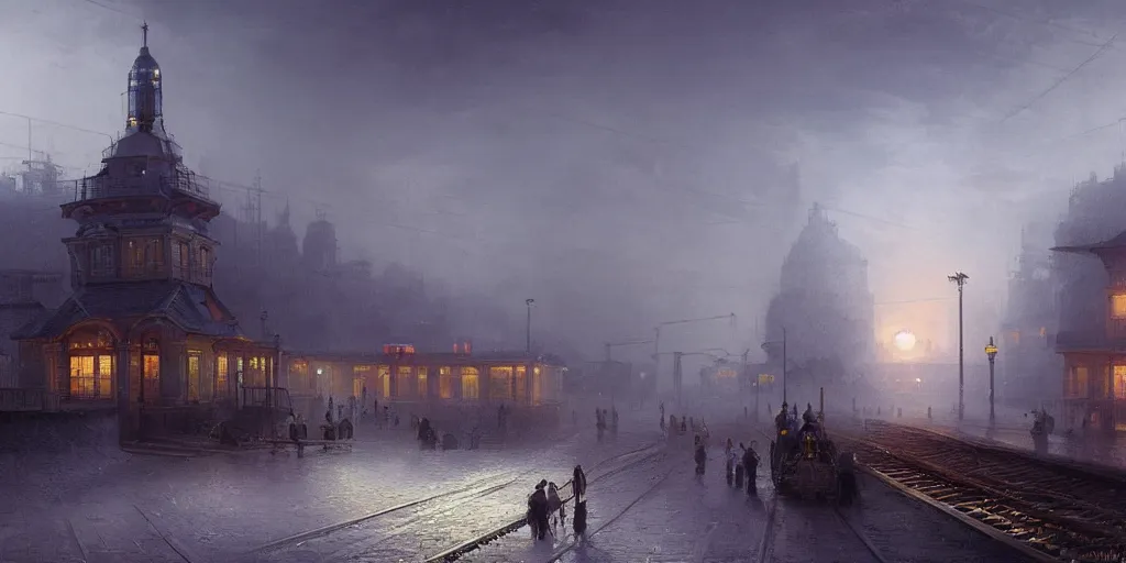 Image similar to 2 0 4 5 train station city landscale, concept art, illustration, highly detailed, artwork, hyper realistic, in style of ivan aivazovsky