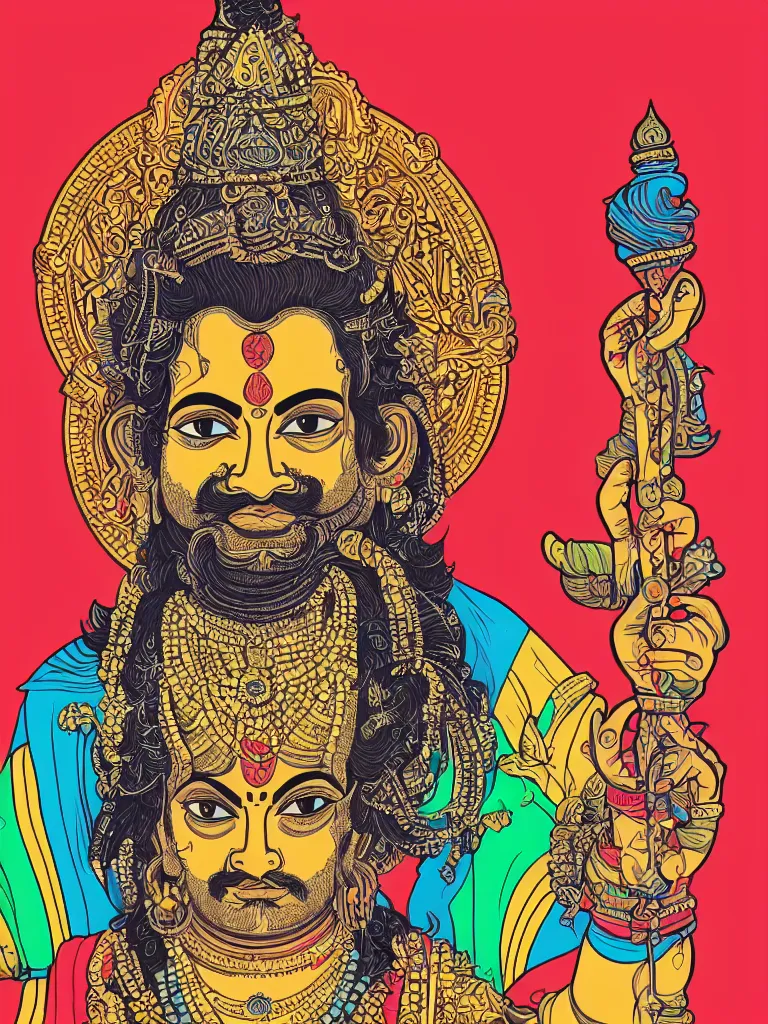 Prompt: portrait of a hindu god art by ori toor, hydro 7 4, sticker, colorful, illustration, highly detailed, simple, smooth and clean vector curves, no jagged lines, vector art, smooth