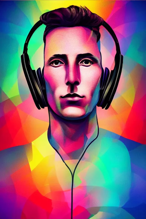 Prompt: Nicola Tesla listening music with headphones, Vibrant colors, Smooth gradients, cinematic