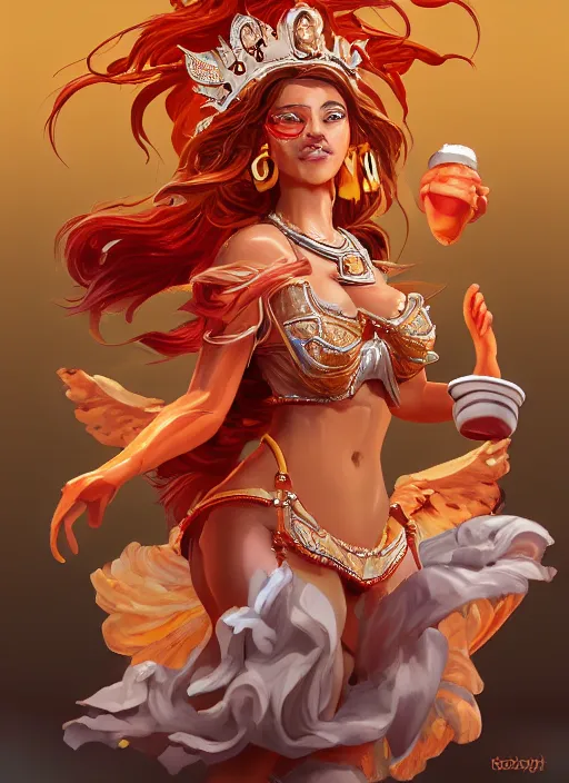 Prompt: the Goddess of Fried Chicken, detailed digital art, trending on Artstation