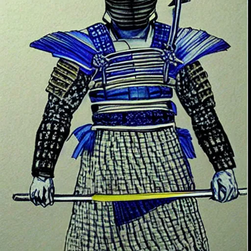 Image similar to beautiful samurai made with blue african ball point pen