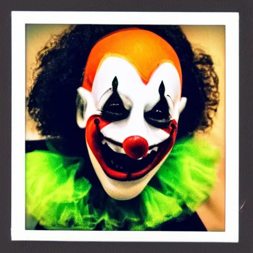 Image similar to polaroid of a screaming clown halloween mask