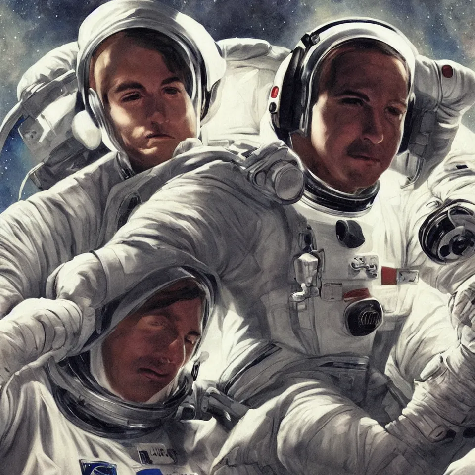 Image similar to astronaut with headphone, beautiful, cinematic, illustrated by alex ross