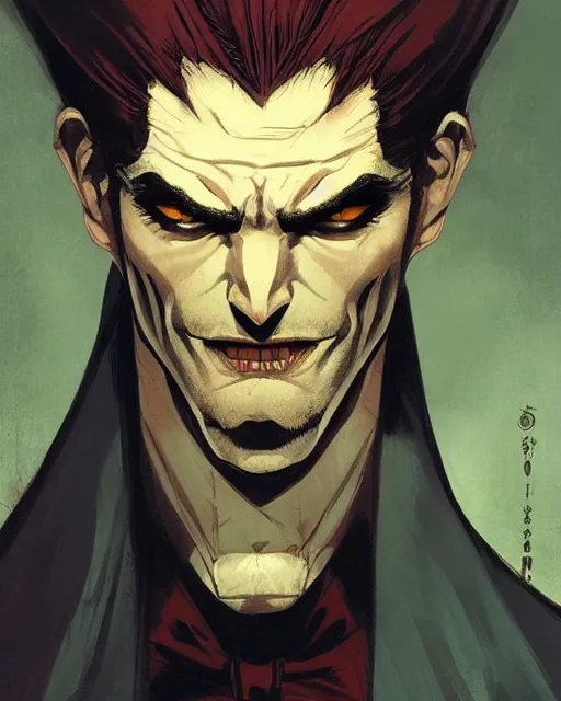 Prompt: handsome vampire king with crown, symmetrical face, evil, portrait, cinematic, dramatic, powerful, super detailed and intricate, by koson ohara, by darwyn cooke, by greg rutkowski, by satoshi kon