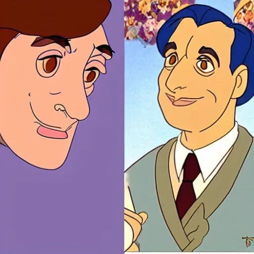 Image similar to steve carell in anastasia, don bluth animation, film still