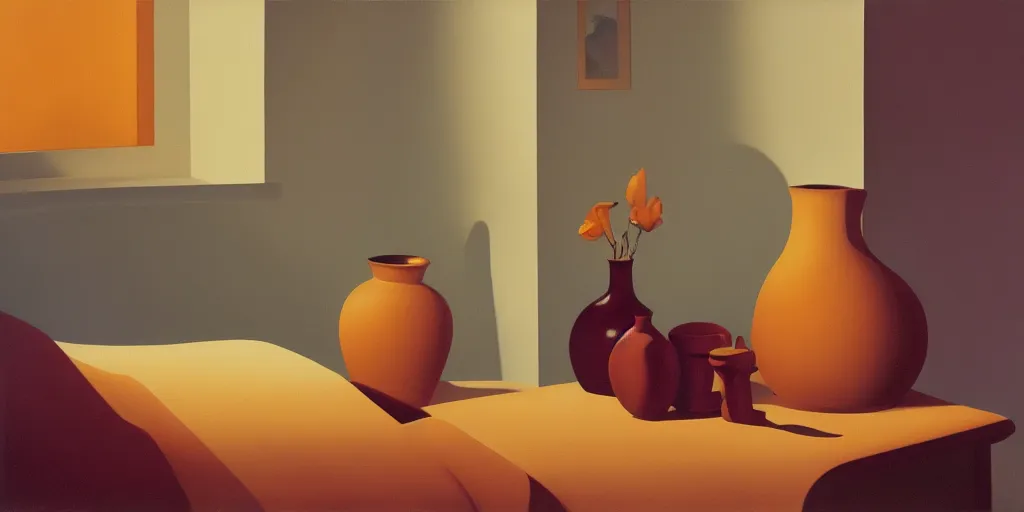 Prompt: the vase, in a cozy bedroom, summer evening, kenton nelson