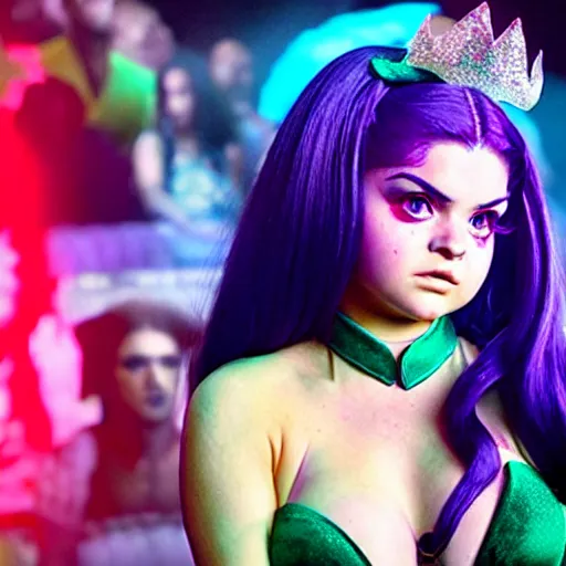 Image similar to cinematic scene with ariel winter as jolyne from jojo's bizarre adventure, live action film, stone ocean, dramatic, small details, volumetric lighting, still frame