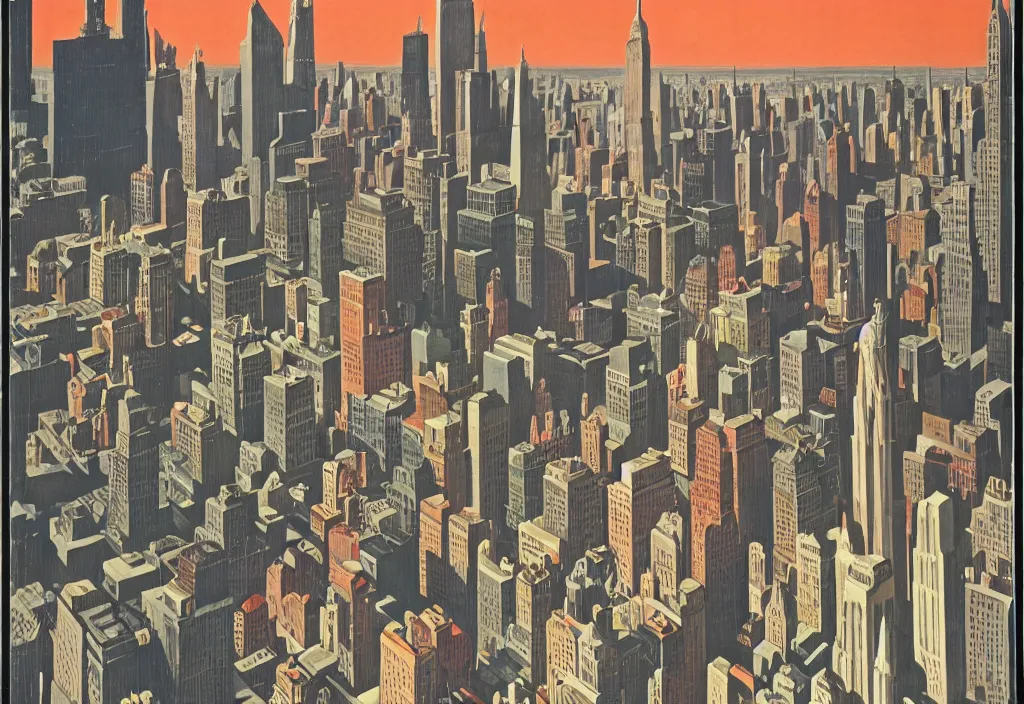 Prompt: Modern New York, high contrast, Ludek Pesek, Rick Guidice, Chesley Bonestell, Lucien Rudaux, Rolf Klep, Fred Freeman, George Pal