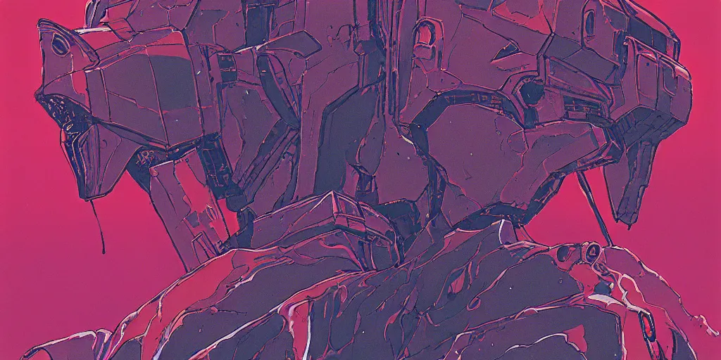 Image similar to risograph grainy painting of gigantic huge evangelion face with a lot of details - like mech covered ooze, by moebius and dirk dzimirsky, close - up wide portrait