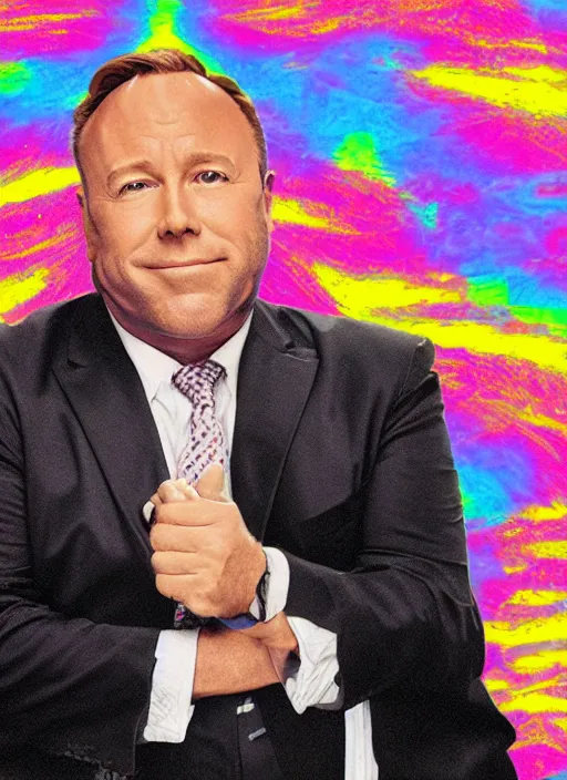 Prompt: old alex jones on the stand in court by lisa frank