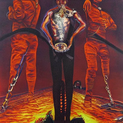 Prompt: Freddy Mercury and his internal demons, surrealist painting