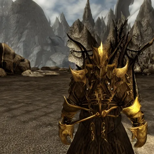 Image similar to walter white in sovngarde, skyrim, alduin, black dragon, adventuring gear, nord, viking