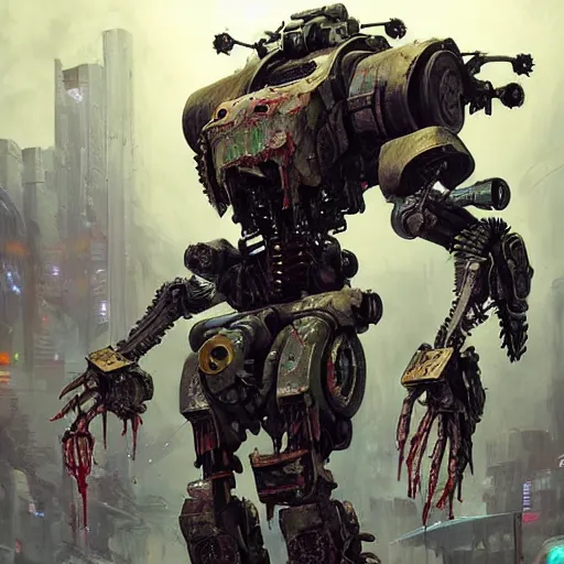 Prompt: undead - zombie - organic - battlemech with bloody - flesh playing on the laser harp, cyberpunk 2 0 8 8 with grimdark magic, elegant, digital illustration, detailed, intricate, sharp focus, digital painting, deep focus, digital painting, artstation, concept art, matte, art by artgerm and greg rutkowski and alphonse mucha