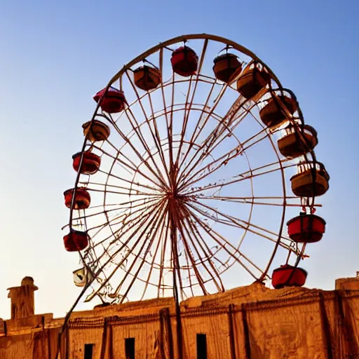 Prompt: a ferris wheel in old egypt, photography, award winning, 8 k