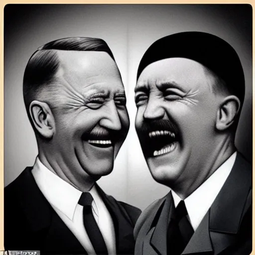 Image similar to “Very photorealistic photo of Hitler and Joe Biden laughing together, award-winning details”