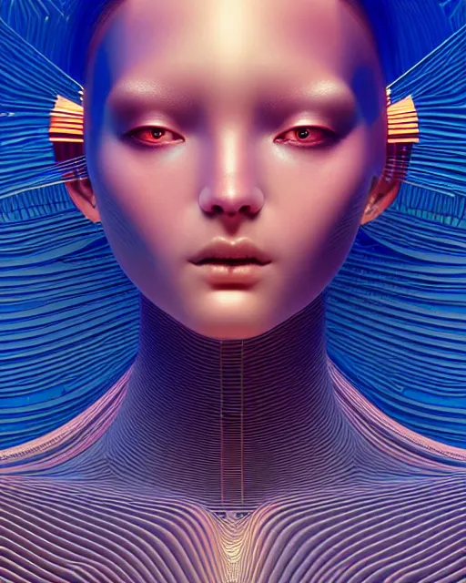 Prompt: ultra detailed, beautiful female android with human hair, side portrait, sharp focus, highly detailed vfx portrait, geometric shapes, global illumination, by moebius!! and james jean and victo ngai and tristan eaton. detailed, vector art, digital illustration, concept art. 8 k, hdr, fractal