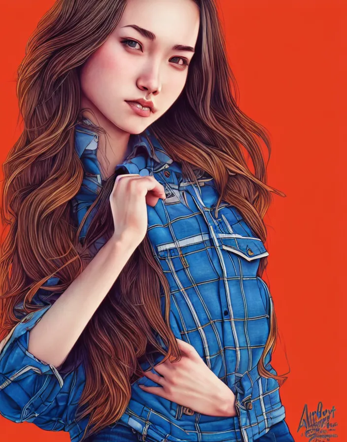 Prompt: richly detailed color  illustration of a female student wearing flannel and jeans, titled: 'Already the dawnstar burned pale in the east.' large format image. illustrated by Artgerm. 3D shadowing.