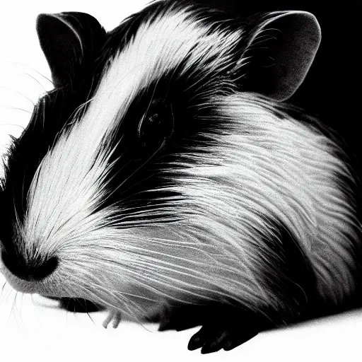 Prompt: black line art white background, clean, simple, cute, guinea pig side profile, art