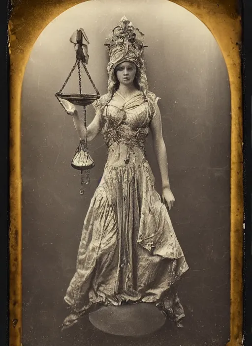 Image similar to old wetplate daguerreotype portrait of lady justice, explosion of data fragments, fractal, intricate, elegant, highly detailed, parallax, leica, medium format, subsurface scattering, portrait, elegant, highly detailed, matte painting, by stanley spencer