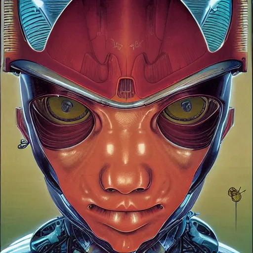 Image similar to portrait closeup of robotic kid, symmetrical, by yoichi hatakenaka, masamune shirow, josan gonzales and dan mumford, ayami kojima, takato yamamoto, barclay shaw, karol bak, yukito kishiro