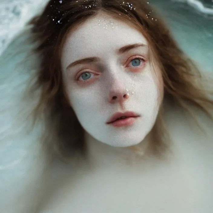 Image similar to Kodak Portra 400, 8K,ARTSTATION, CarolineGariba, soft light, volumetric lighting, highly detailed, britt marling style 3/4 ,portrait photo Close-up portrait photography of a beautiful woman how pre-Raphaelites, the face emerges from Pamukkale, thermal waters flowing down white travertine terraces, inspired by Ophelia paint ,and hair are intricate with highly detailed realistic beautiful flowers , Realistic, Refined, Highly Detailed, interstellar outdoor soft pastel lighting colors scheme, outdoor fine art photography, Hyper realistic, photo realistic