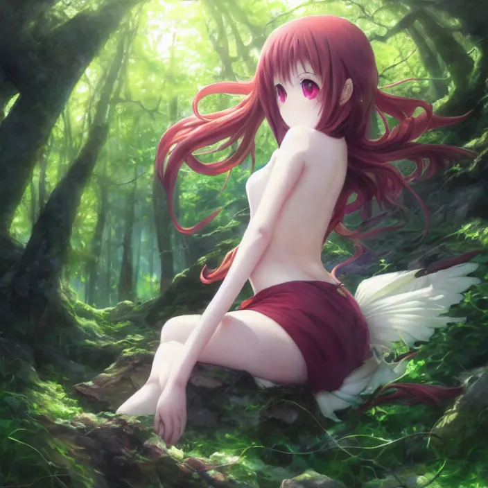 Prompt: Nishimiya Shouko, Schwi Dola, Albedo from Overlord, Mayer Re-l, Japan Lush Forest, official anime key media, close up of Iwakura Lain, LSD Dream Emulator, paranoiascape ps1, official anime key media, painting by Vladimir Volegov, beksinski and dan mumford, giygas, technological rings, johfra bosschart, Leviathan awakening from Japan in a Radially Symmetric Alien Megastructure turbulent bismuth glitchart, Atmospheric Cinematic Environmental & Architectural Design Concept Art by Tom Bagshaw Jana Schirmer Jared Exposure to Cyannic Energy, Darksouls Concept art by Finnian Macmanus