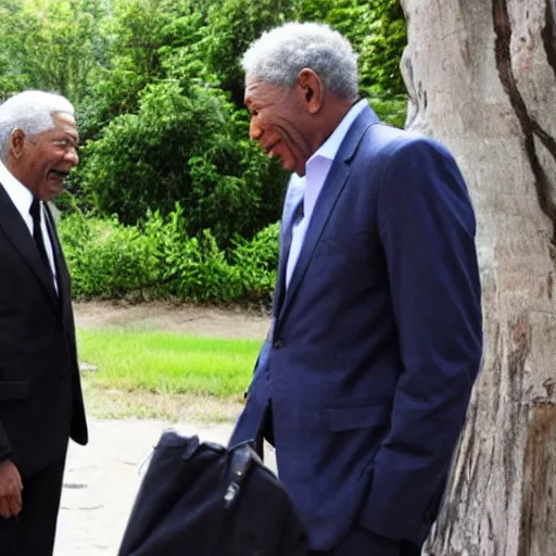 Image similar to morgan freeman meeting morgan freeman, sharp focus