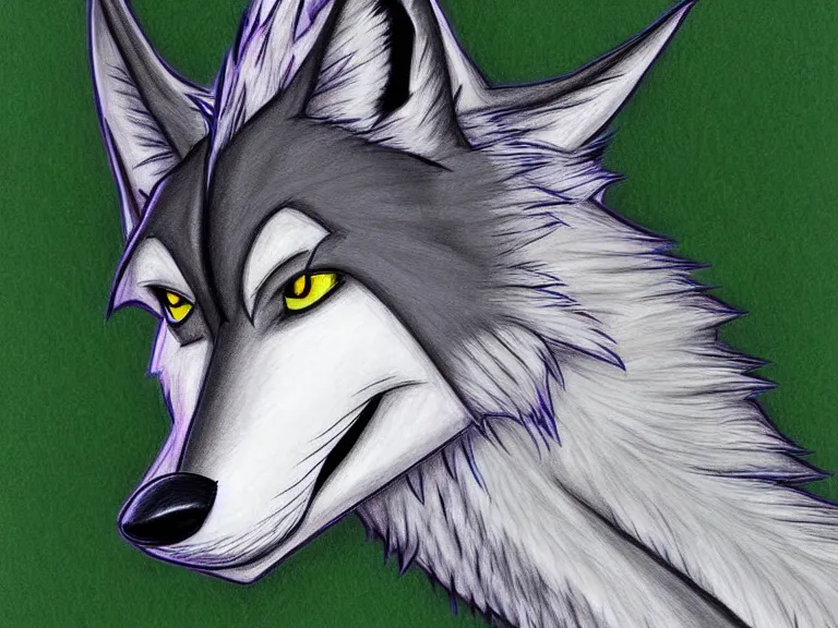 Image similar to expressive stylized master furry artist digital colored pencil painting full body portrait character study of the sergal wolf fursona animal person wearing clothes by master furry artist blotch