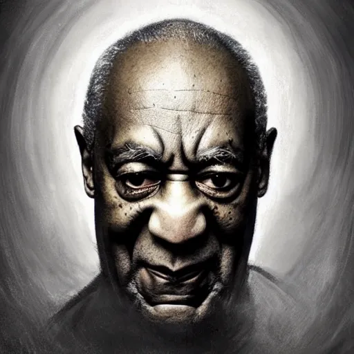 Prompt: hyperrealistic portrait of bill cosby as a vampire witch in a black coat holding a human skull as a crystal ball. by jeremy mann and alphonse mucha, fantasy art, photo realistic, dynamic lighting, artstation, poster, volumetric lighting, very detailed faces, 4 k, award winning