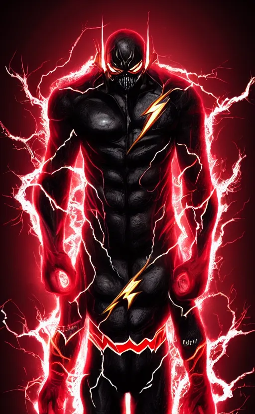 Image similar to full body portrait of venom as the flash, black and red, dynamic lighting, cinematic, ultra detailed, trending on art station, stunning visuals, creative, fantasy concept art