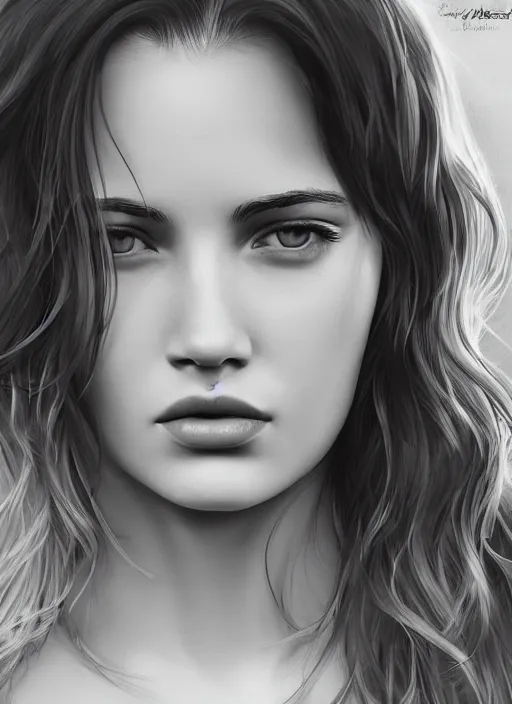 Image similar to up close portrait of a beautiful woman in black and white, photorealistic, intricate hair, art by diego fazio and diegoKoi and oscar Ukono, concept art, sharp focus, artgerm, 8k highly detailed