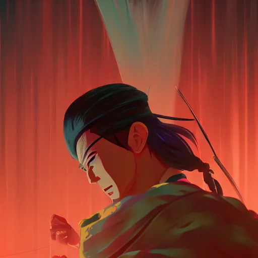 Prompt: Akira Kurosawa as Miyamoto Musashi, ambient lighting, 4k, anime key visual, lois van baarle, ilya kuvshinov, rossdraws, artstation