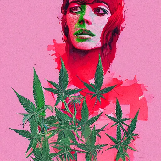 Image similar to watercolot painting by conrad roset, cannabis flowers growing out, portrait, cgsociety, artstation