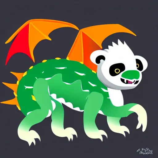 Image similar to vector art of welsh dragon and panda mixed, intercrossed, chimera, adobe illustrator