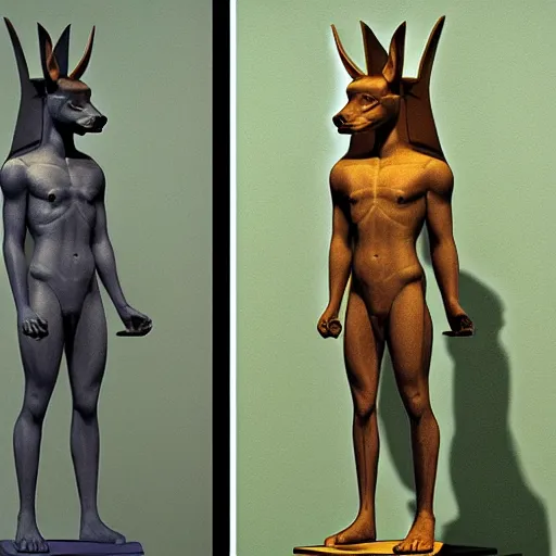 Prompt: Anubis by Raphael, Hopper, and Rene Magritte. detailed, romantic, enchanting, trending on artstation.